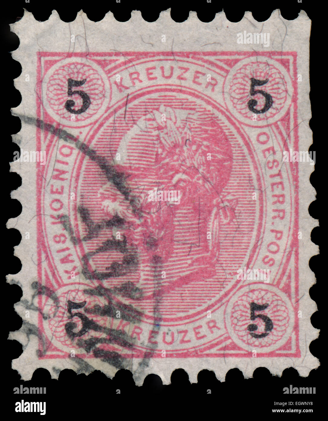 AUSTRIA - CIRCA 1890: A stamp printed in the Austria shows Emperor Franz Josef I, 1830-1916, circa 1890 Stock Photo