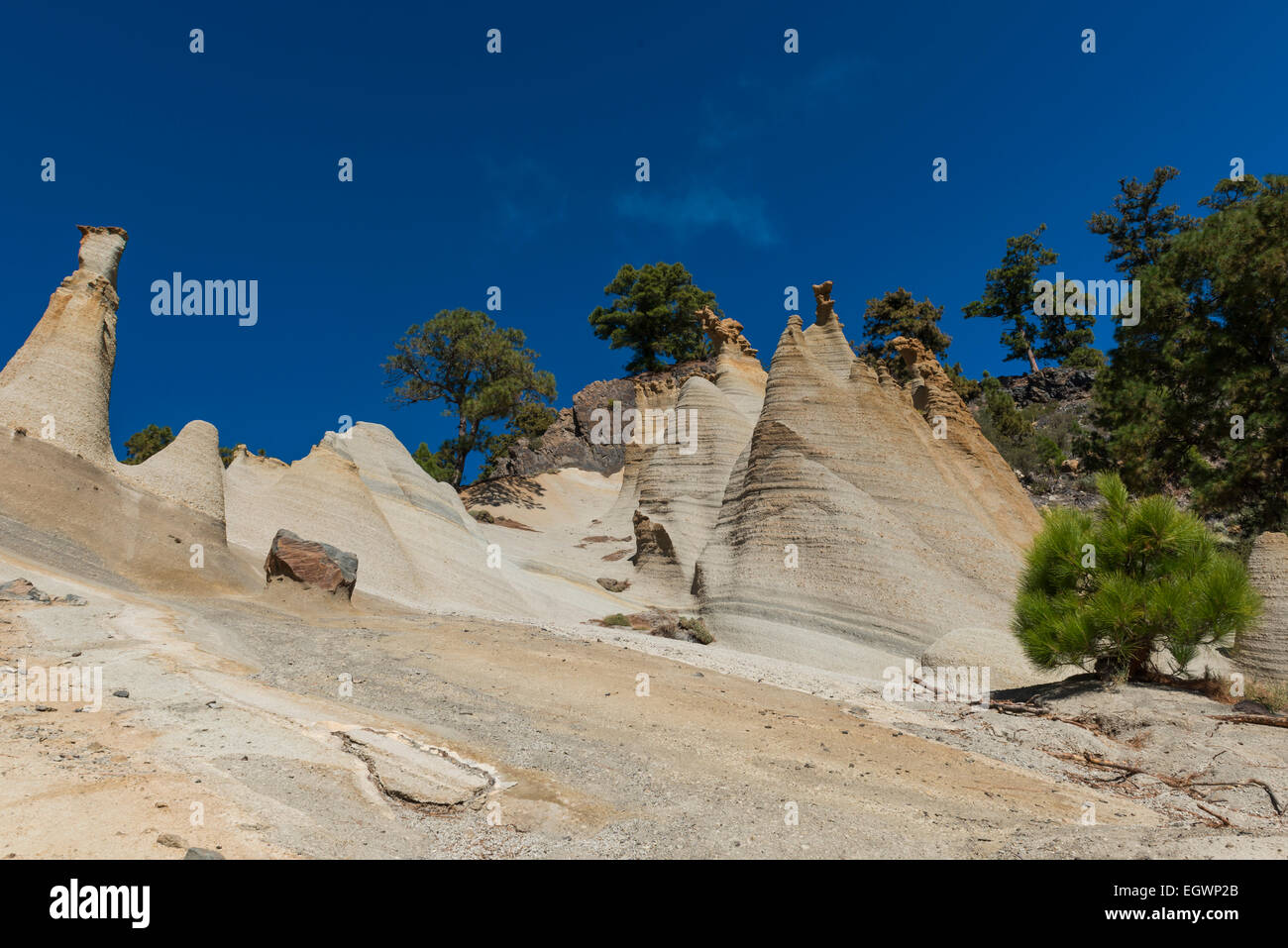 Paisaje Lunar on the Canary island of Tenerife with great erosion. Stock Photo