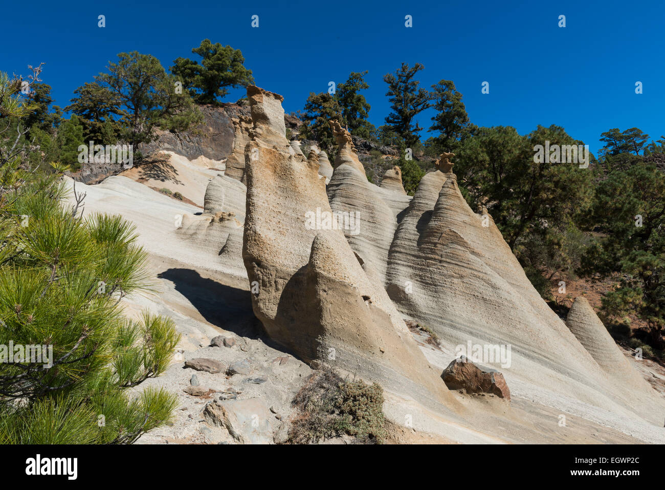Paisaje Lunar on the Canary island of Tenerife with great erosion. Stock Photo