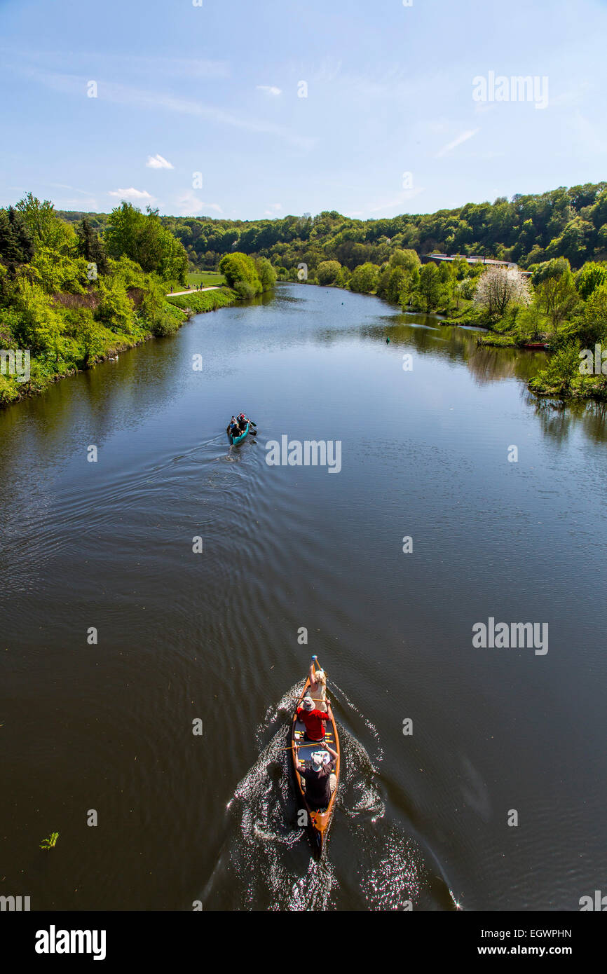 Canoe trip, river Ruhr, near Witten, Germany Stock Photo