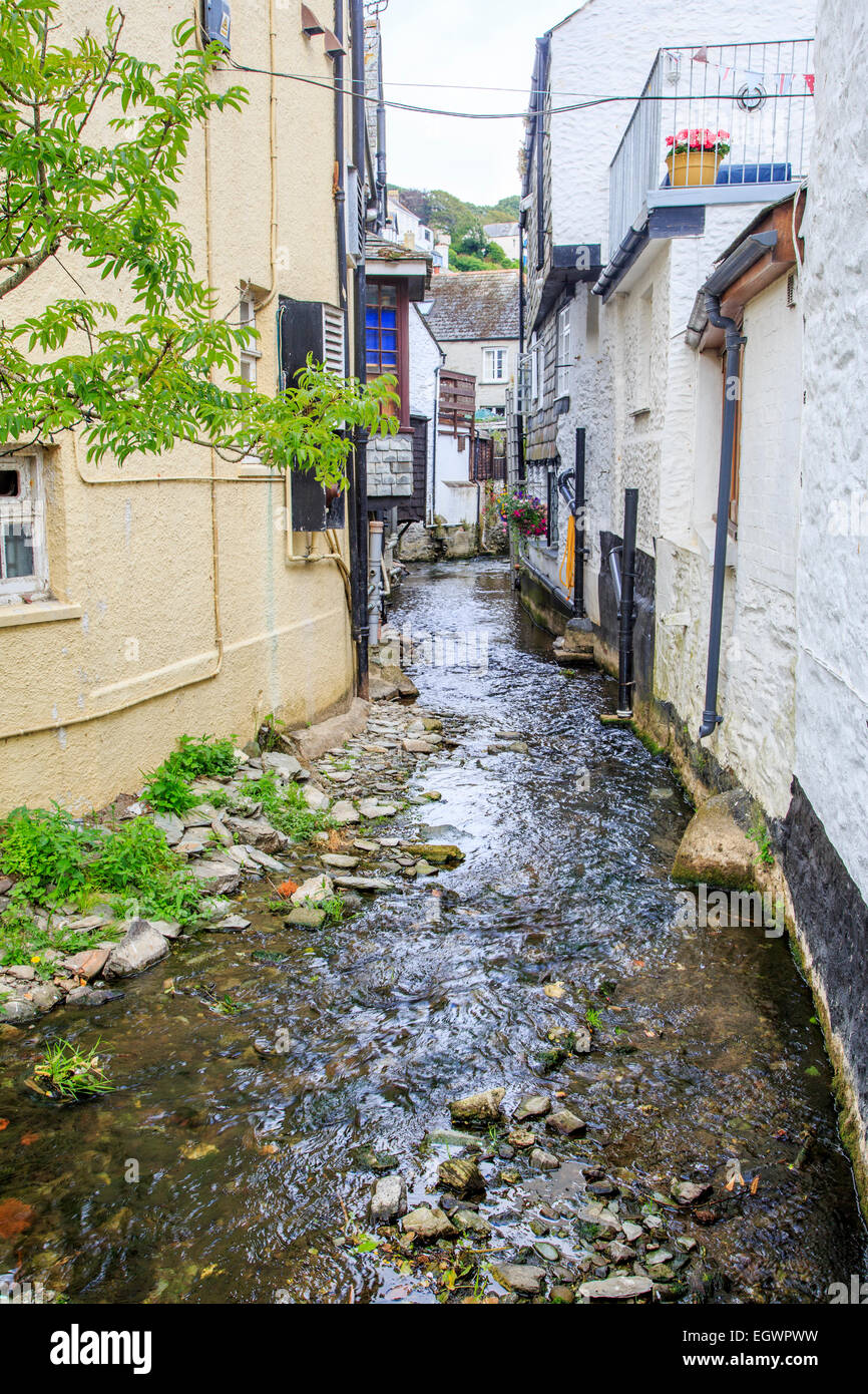 A stream around the harbour at Polperro in Cornwall, UK Stock Photo