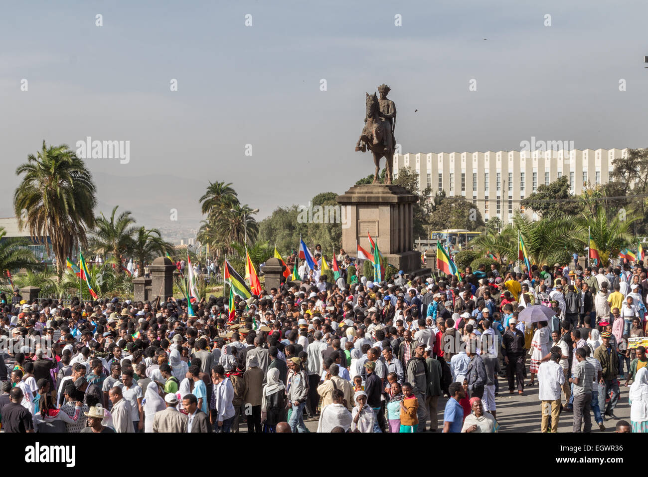 Addis Ababa, Ethiopia. 2nd March, 2015. A large crowd gathers in front of Emperor Menelik’s Monument to celebrate the 119th Anniversary of the Ethiopian Army’s victory over the invading Italian forces in the 1896 battle of Adwa. September 2, 2015, Addis Ababa, Ethiopia. Credit:  Dereje Belachew/Alamy Live News Stock Photo