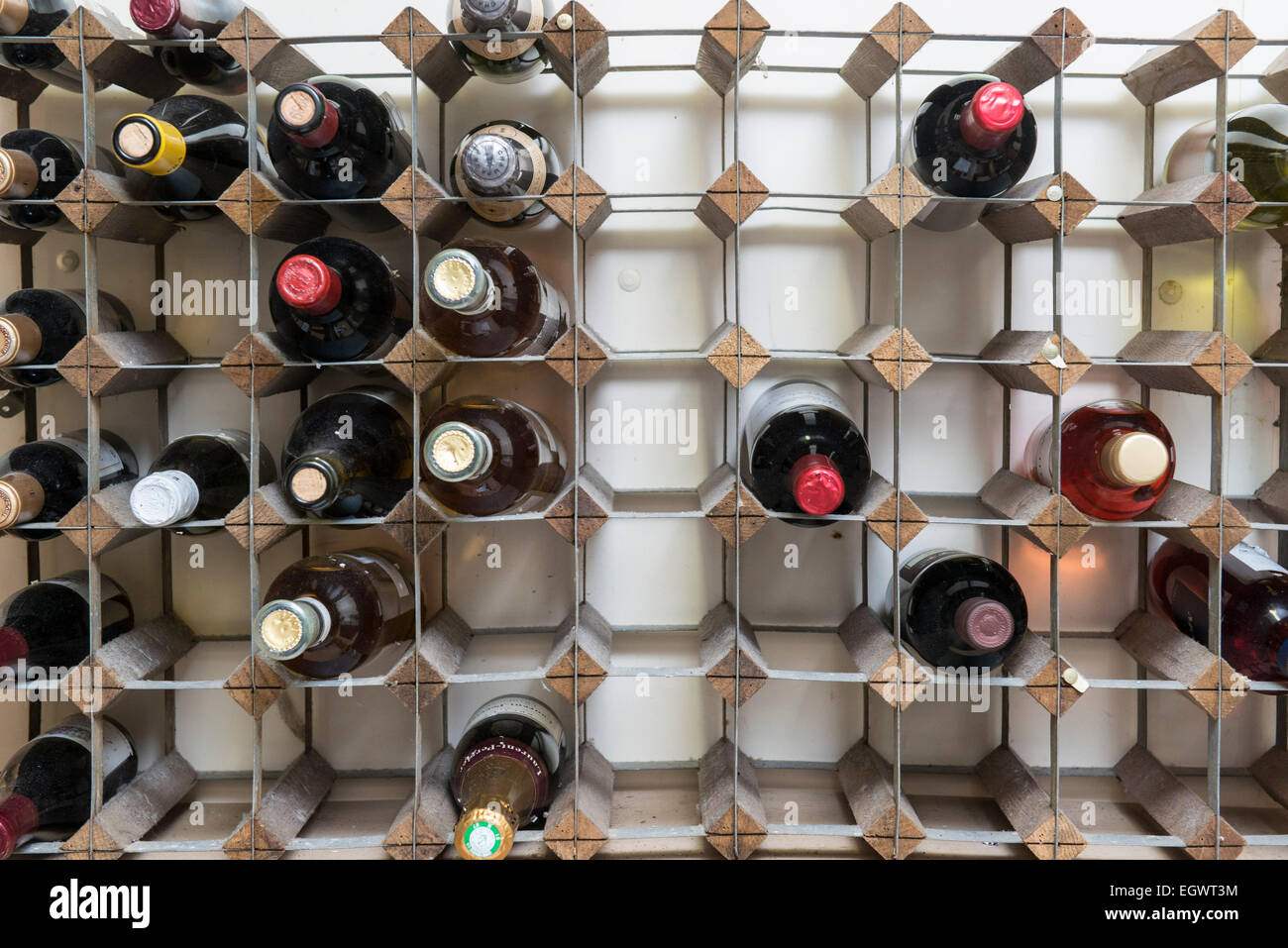 Rare and expensive bottles of wine in a wine rack in a high class hotel in Sussex England Stock