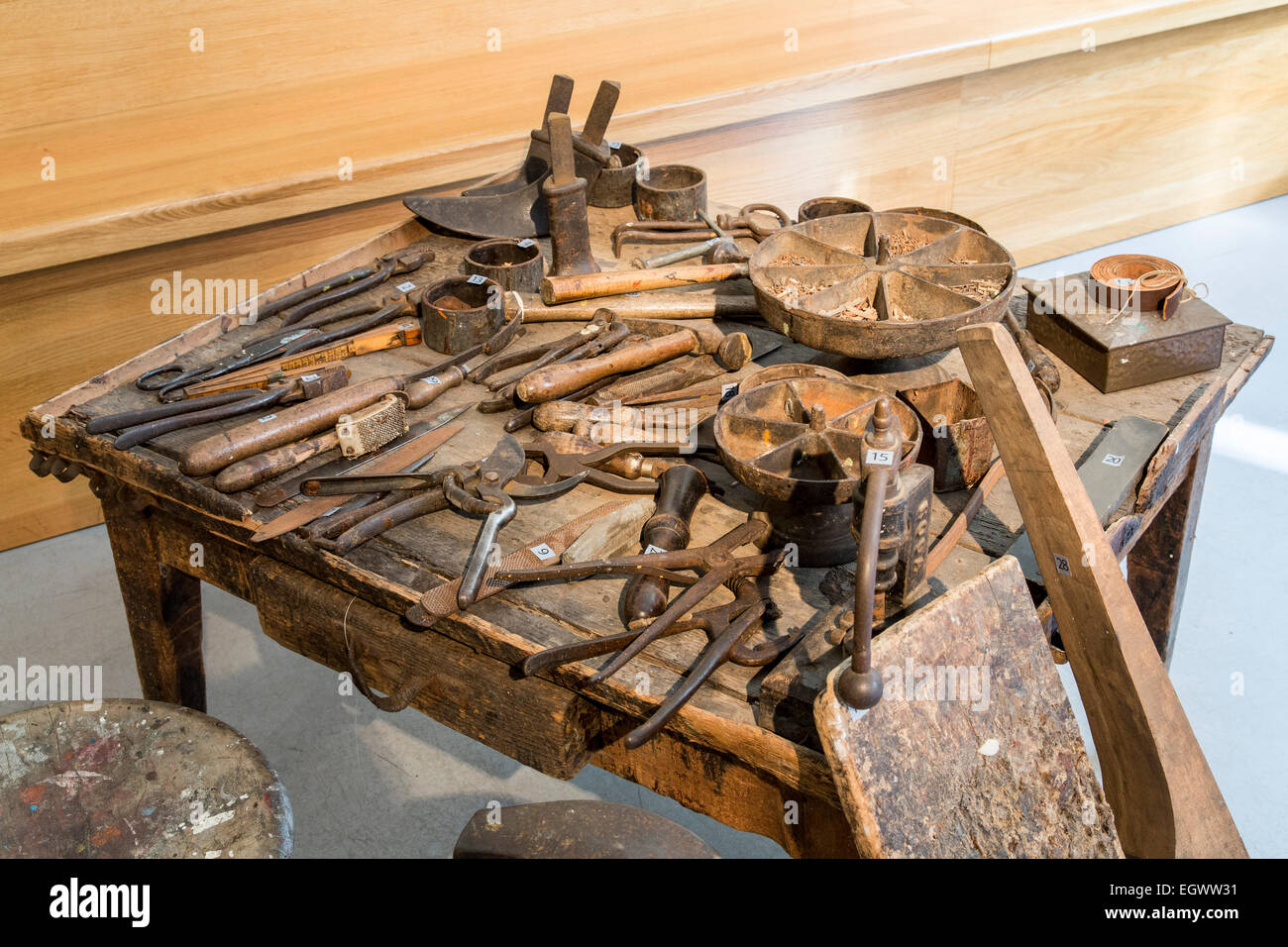 Leather and leather tanning museum, in Mülheim, Germany, shows the