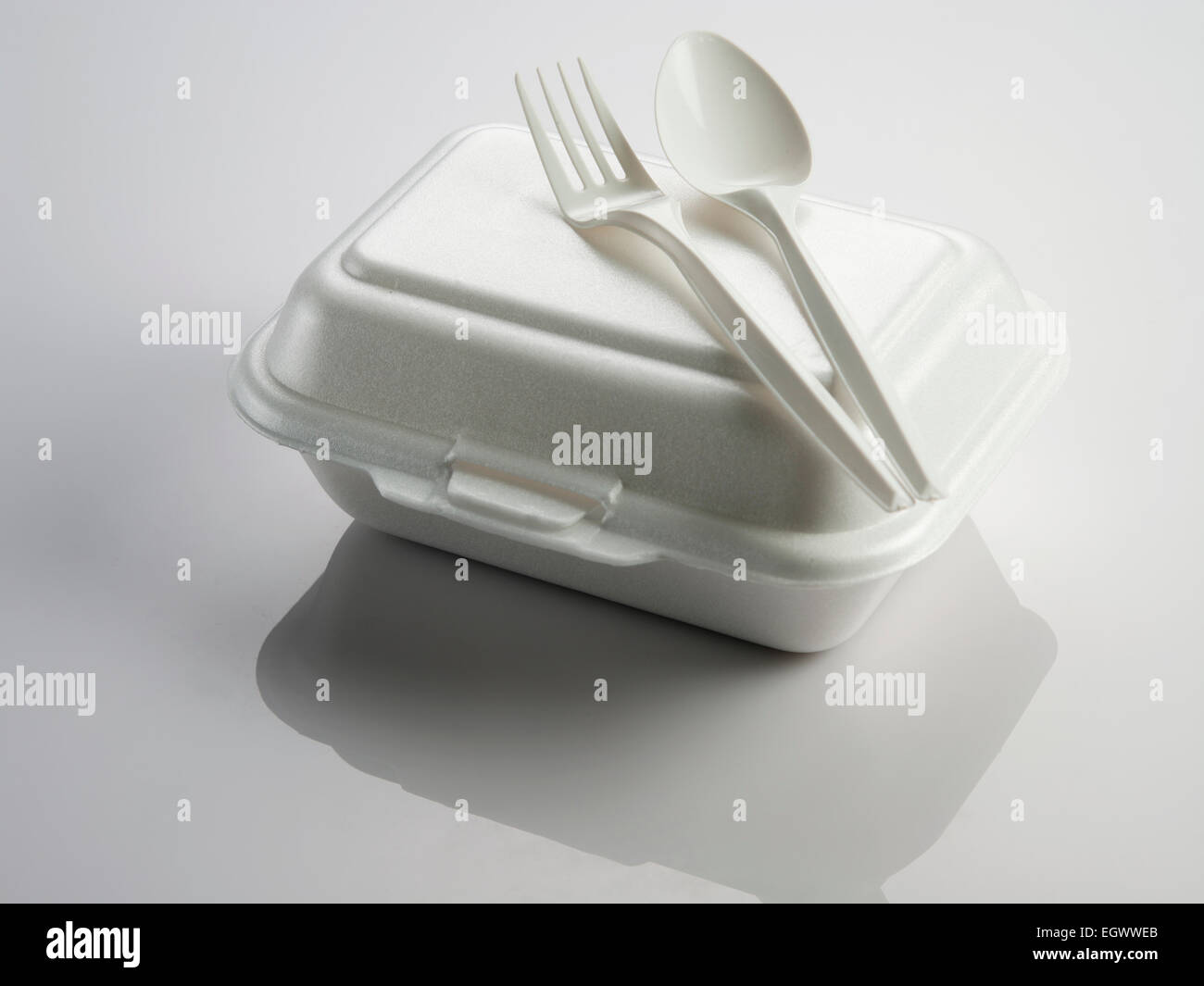 Styrofoam of food container with fork and spoon Stock Photo Alamy