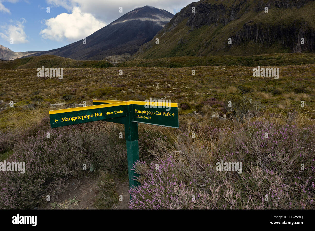 Signs in Tongariro National Park in New Zealand Stock Photo