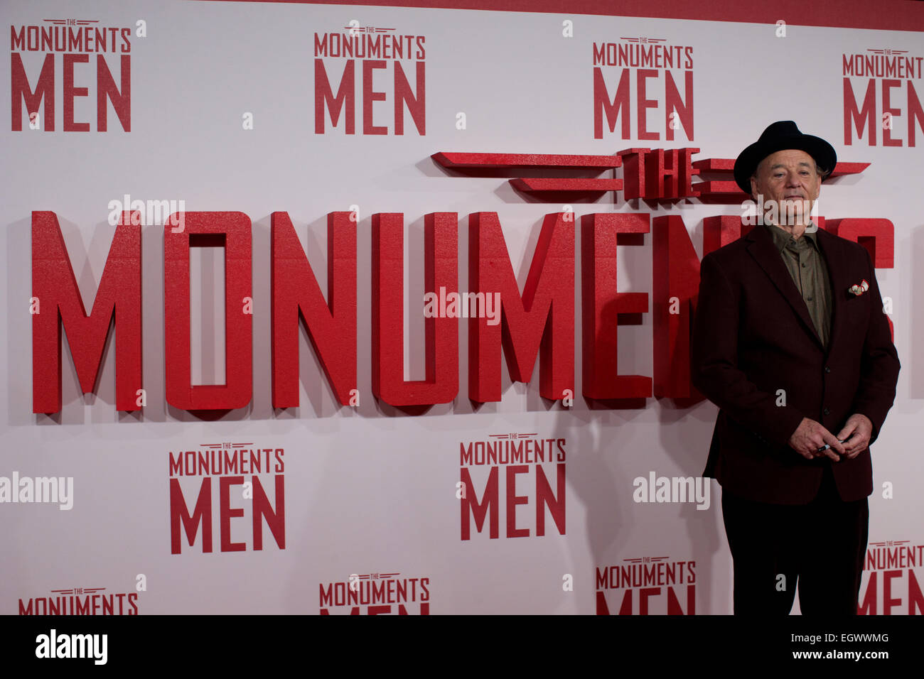 UNITED KINGDOM, London : US actor Bill Murray poses on the red carpet as he arrives for the UK premiere of the film 'The Monuments Men' in central London on February 11, 2014. The film is expected to be released in Britain on February 14, 2014. Stock Photo