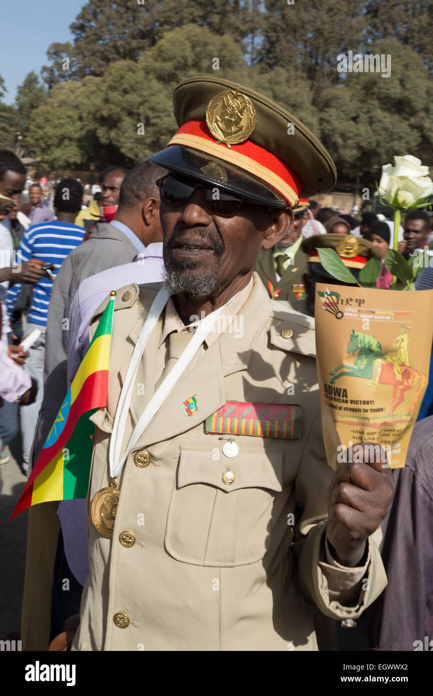 Addis Ababa, Ethiopia. 2nd March, 2015. A decorated war veteran attends the celebrations of the 119th Anniversary of the Ethiopian Army’s victory over the invading Italian forces in the 1896 battle of Adwa. September 2, 2015, Addis Ababa, Ethiopia. Credit:  Dereje Belachew/Alamy Live News Stock Photo