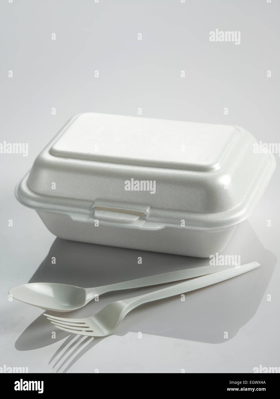 Styrofoam of food container with fork and spoon Stock Photo Alamy