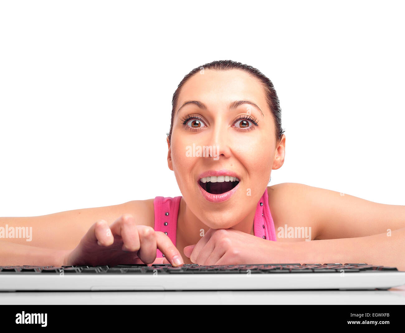 Woman on computer surfing internet Stock Photo