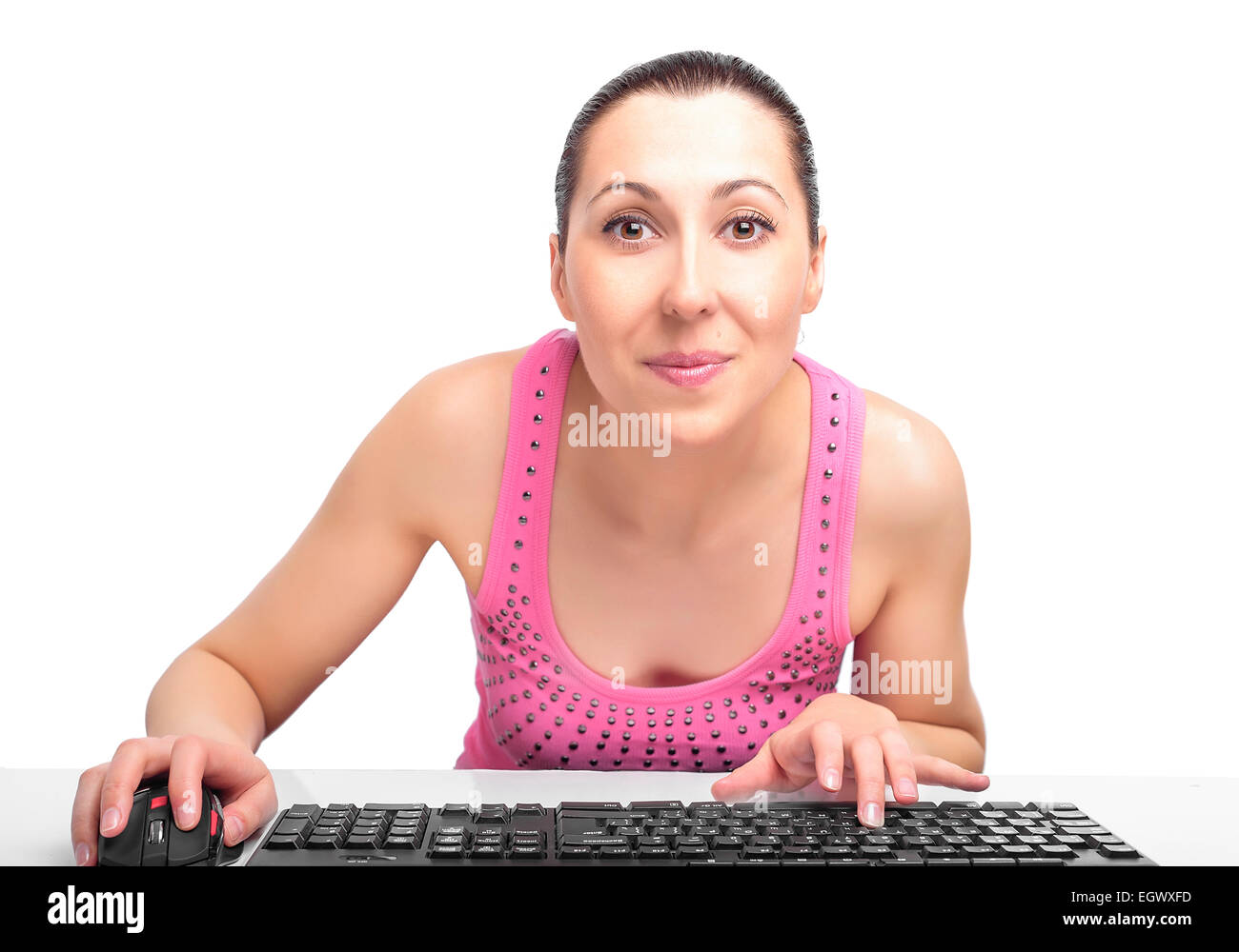 Woman on computer surfing internet Stock Photo