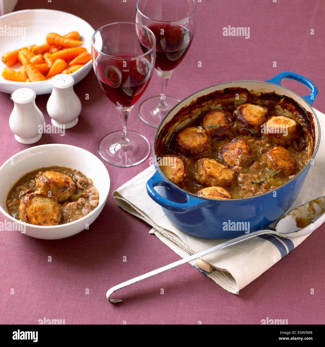 Game casserole with thyme and mustard dumplings Stock Photo