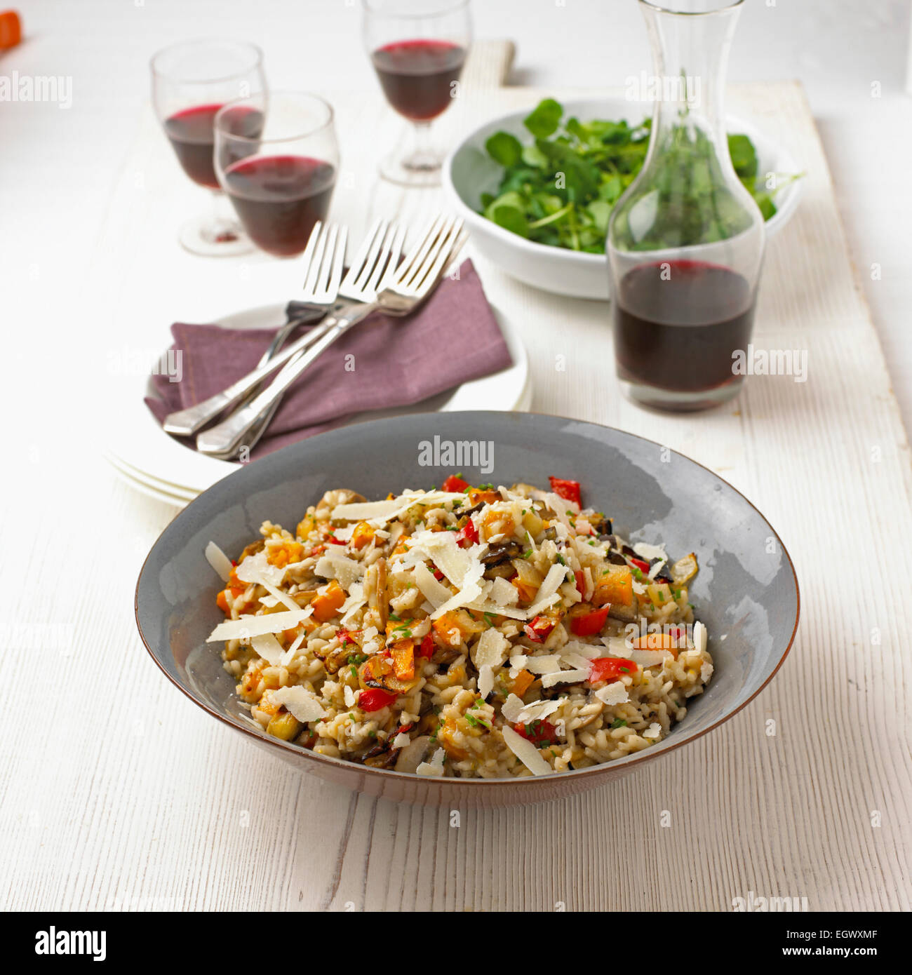 Roast vegetable risotto with parmesan Stock Photo