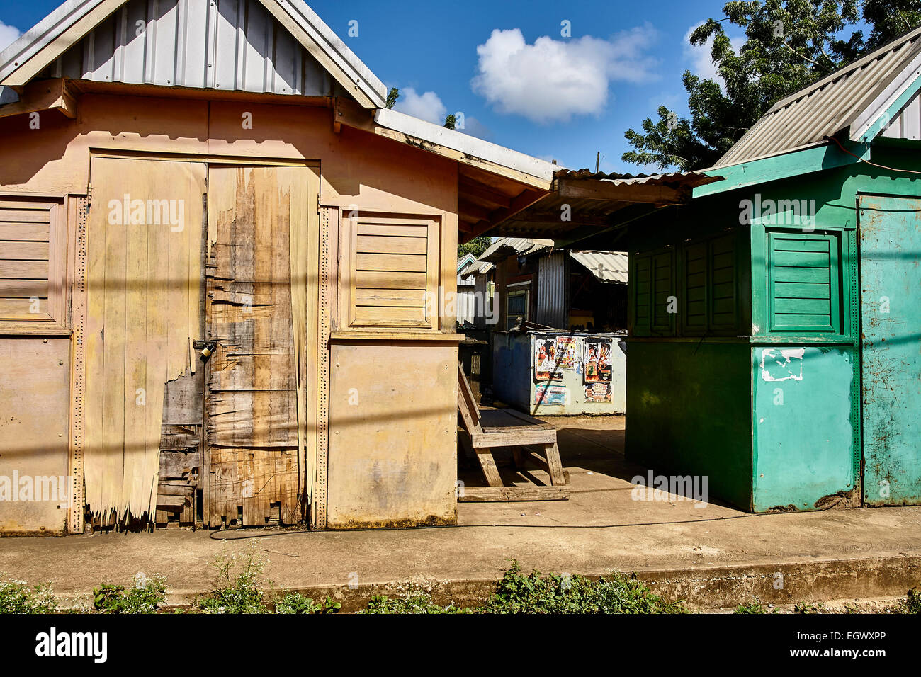 Barbados wooden shacks serving as shops or vending stalls Stock Photo