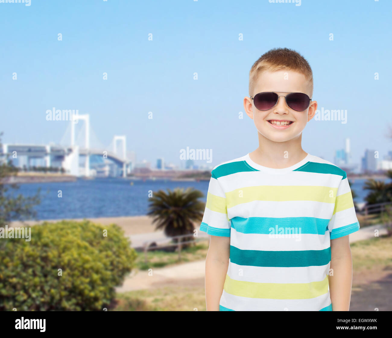 smiling cute little boy in sunglasses Stock Photo Alamy