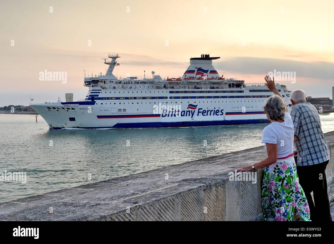Brittany Ferry sailing from Portsmouth harbour Hampshire UK Stock Photo