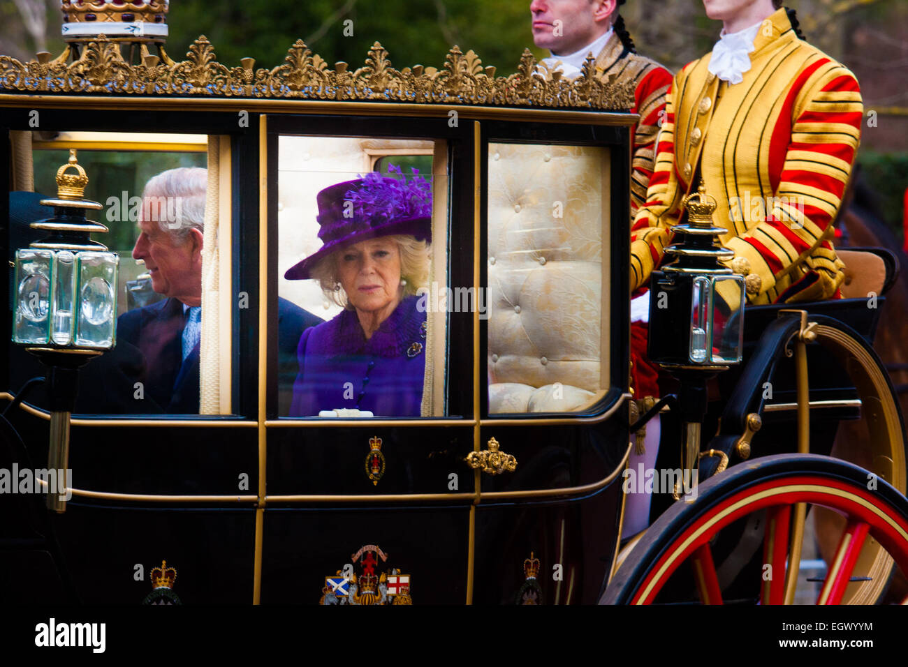 London, UK. 3rd March, 2015. Mexican President Enrique Pena Nieto travels with Her Majesty The Queen and other members of the Royal Family by State Carriage along the Mall towards a luncheon at Buckingham Palace after a ceremonial welcome at Horseguards Parade. PICTURED: Prince Charles and Camilla Duchess of Cornwall. Credit:  Paul Davey/Alamy Live News Stock Photo