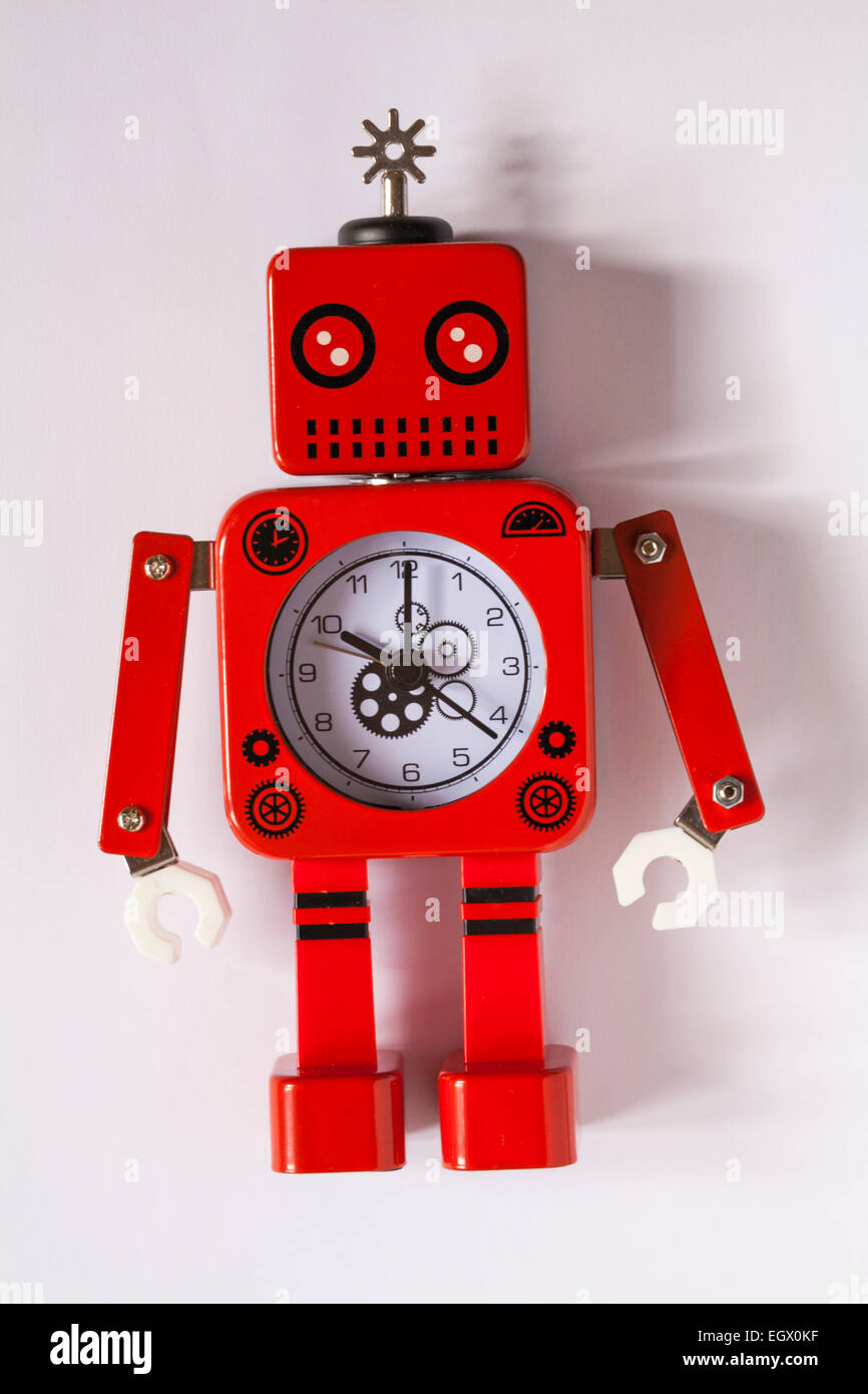 kids red robot alarm clock isolated on white background Stock Photo Alamy