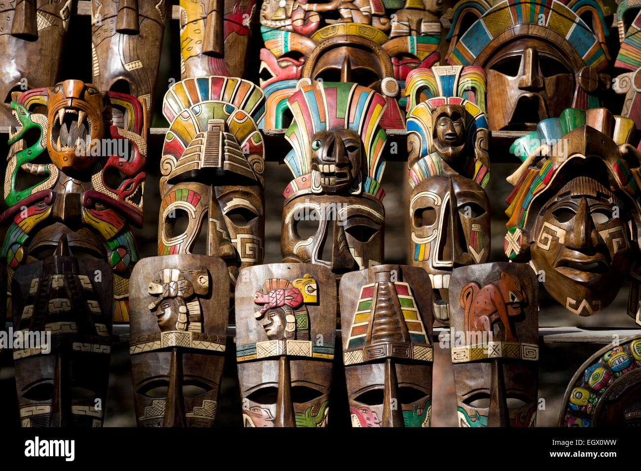 souvenir masks Chichen Itza, Yucatan, Mexico Stock Photo