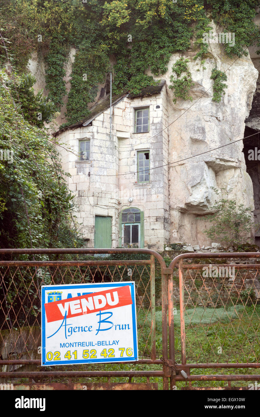 Cave house for sale or sold in Turquant in the Maine et Loire Stock