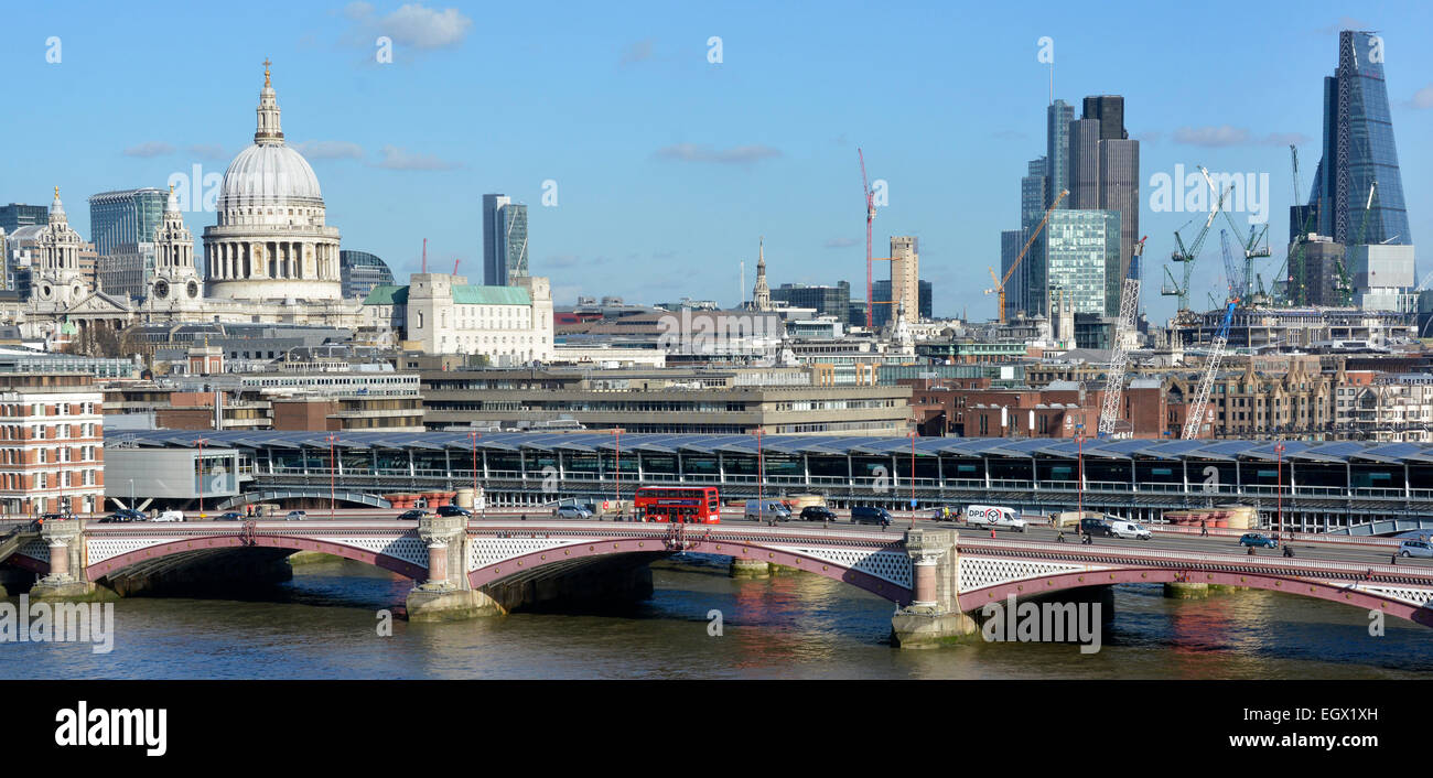 Blackfriars road Bridge and the solar panel roof of the new Blackfriars train station above the river Thames City of London England UK Stock Photo