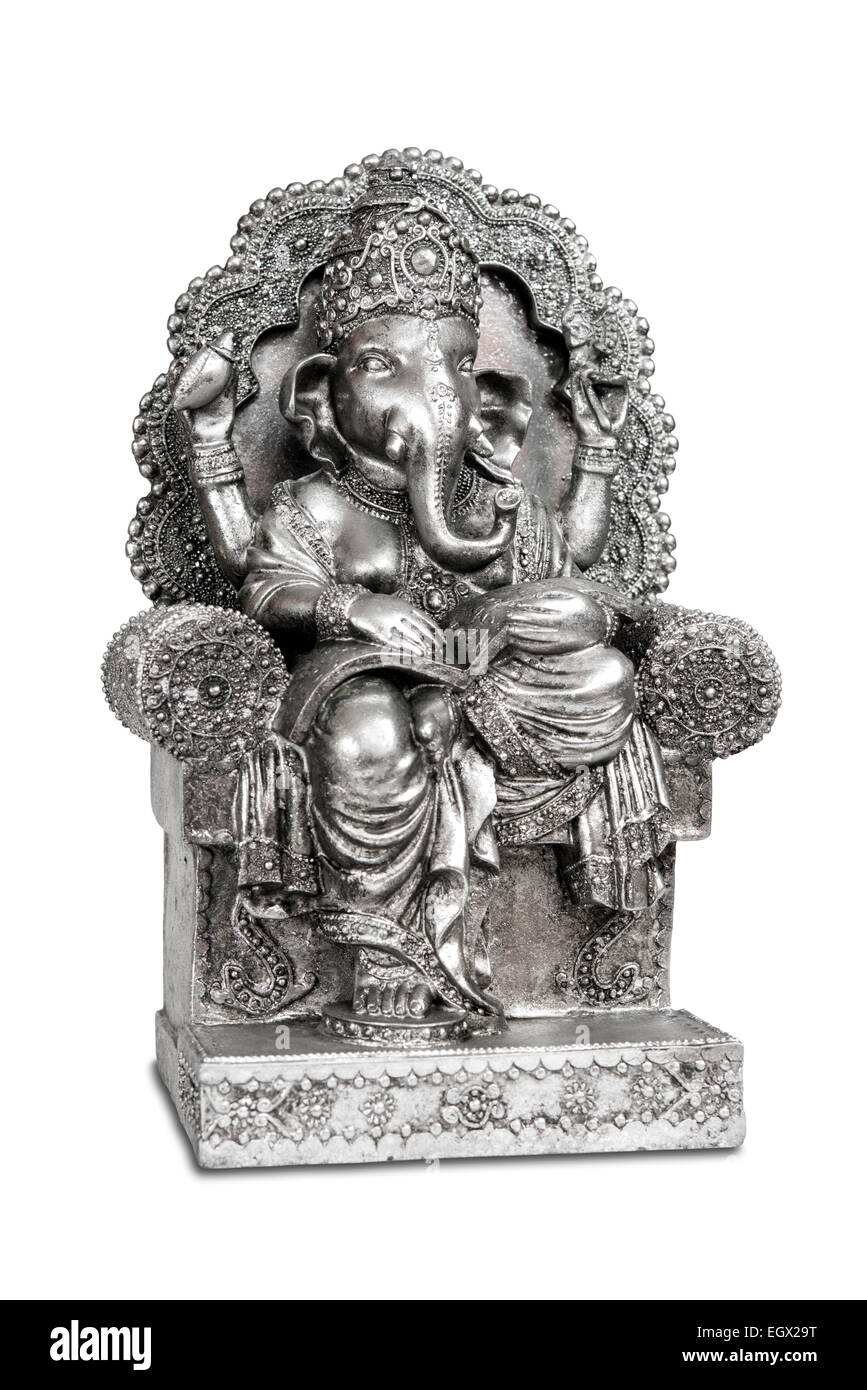 Figurine of Hindu god of wisdom, knowledge and new beginnings Ganesha isolated with clipping path. Stock Photo