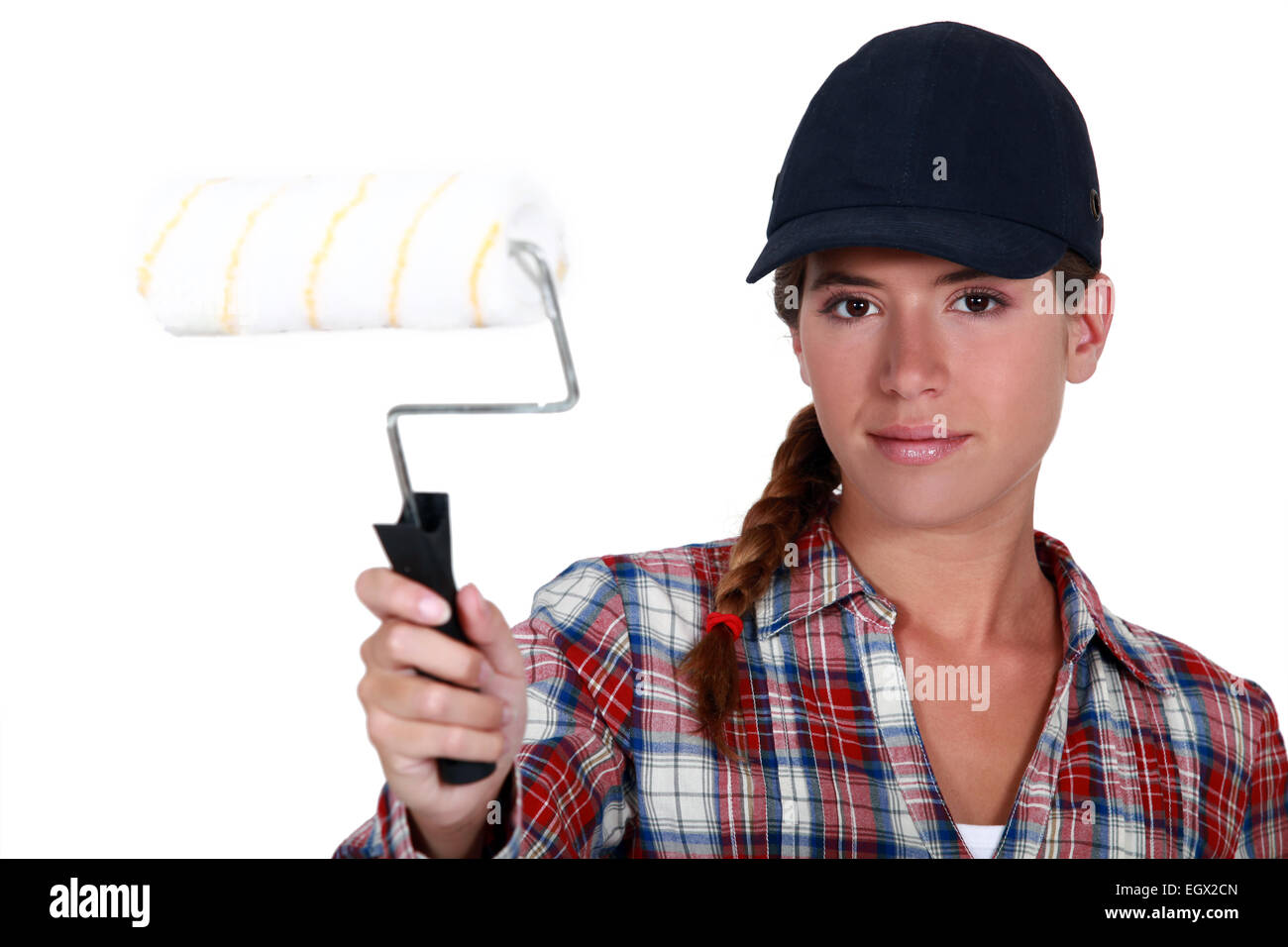 Woman with a paint roller Stock Photo Alamy