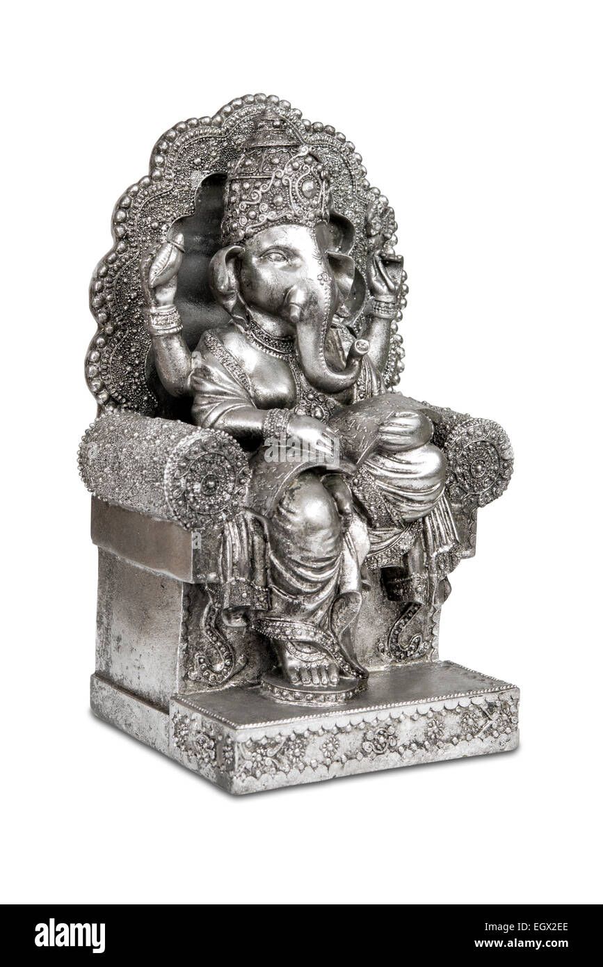 Figurine of Hindu god of wisdom, knowledge and new beginnings Ganesha isolated with clipping path. Stock Photo