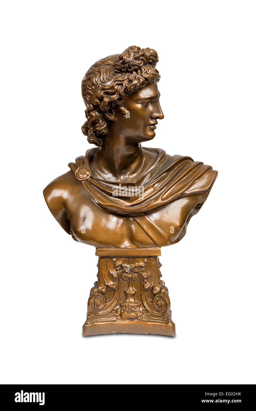 Bust sculpture of Apollo Belvedere isolated over white with clipping