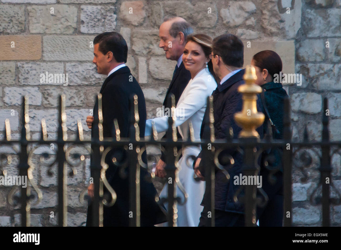 Westminster Abbey, London, March 3rd 2015. Mexican President Enrique Pano Nieto on a state visit to the United Kingdom, arrives at Westminster Abbey with his soap opera actress wife Angelica Rivera to lay a wreath at the Tomb of the Unknown Soldier. Credit:  Paul Davey/Alamy Live News Stock Photo