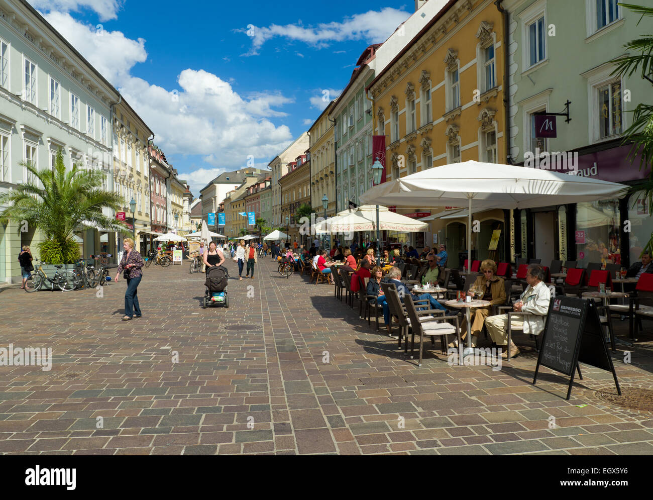 shopping street of klagenfurt, austria.  It is the capital of the federal state of Carinthia in Austria. Stock Photo