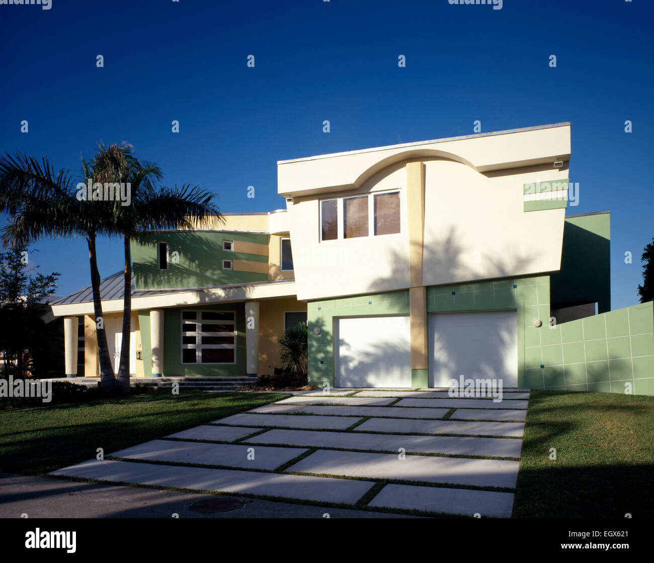 Exterior of modern green and yellow house Stock Photo Alamy