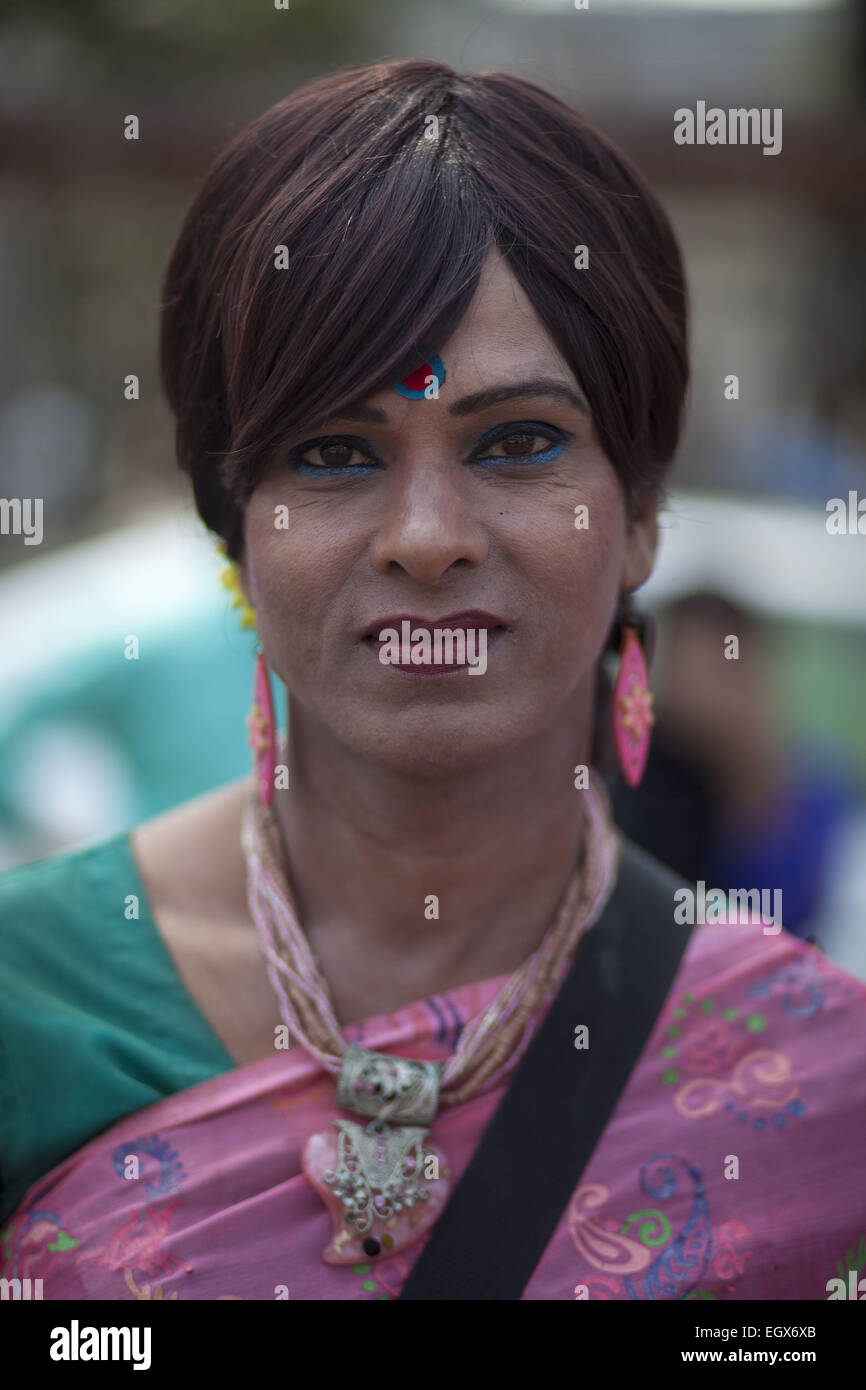 Dhaka, Bangladesh. 3rd Mar, 2015. Sex worker Evan Ahmed Kotha attended  human chain in front of Press-club Dhaka demanding their legal rights.Sex  workers in Bangladesh made human chain in front of Press-club