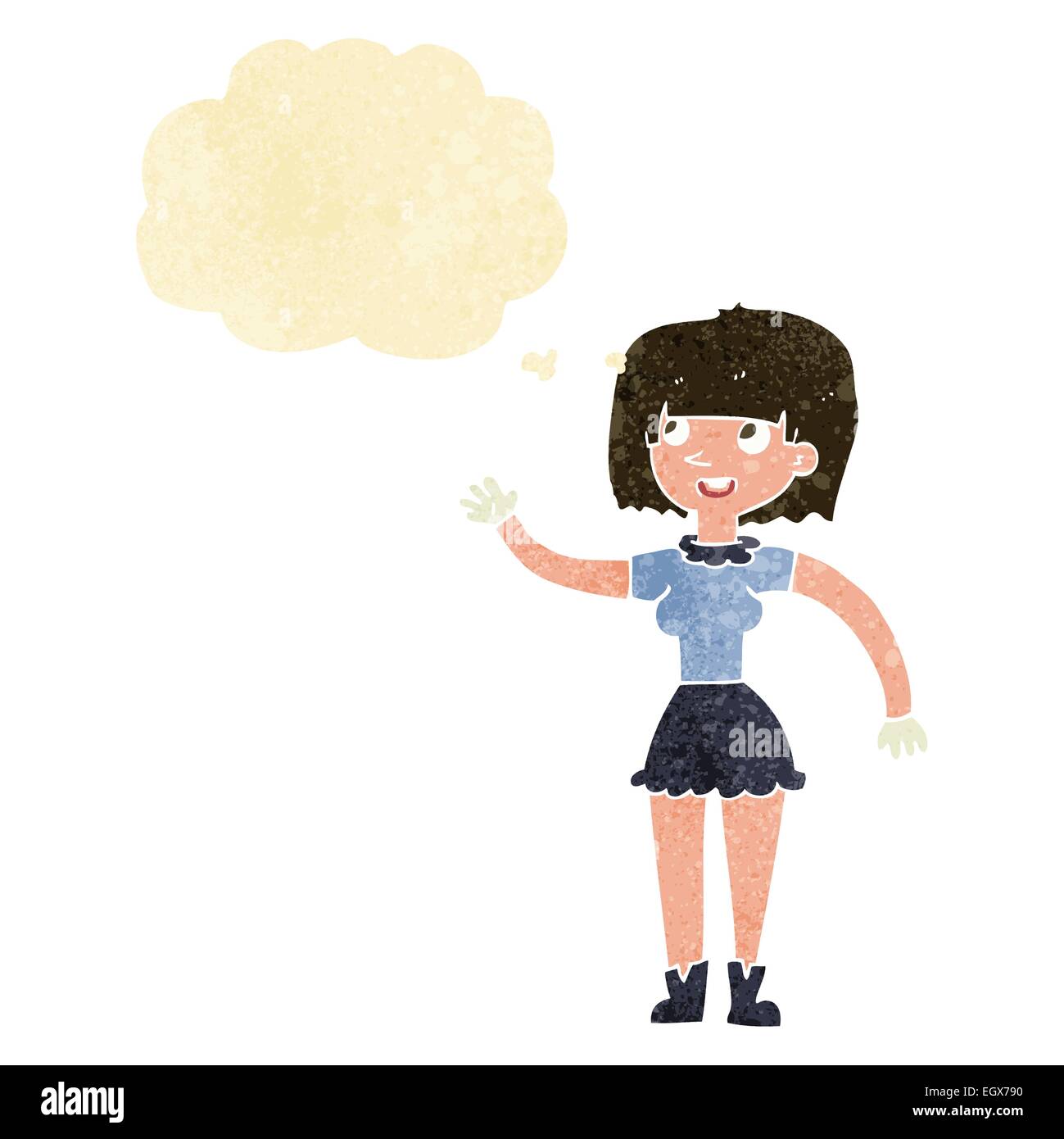 cartoon girl waving with thought bubble Stock Vector Image & Art - Alamy