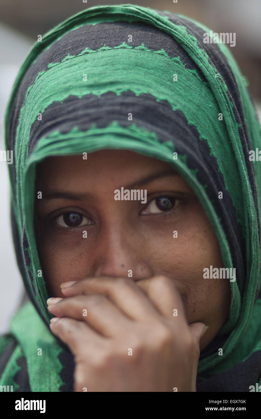 Dhaka, Bangladesh. 3rd Mar, 2015. A sex worker attended human chain in  front of Press-club Dhaka demanding their legal rights.Sex workers in  Bangladesh made human chain in front of Press-club Dhaka demanded