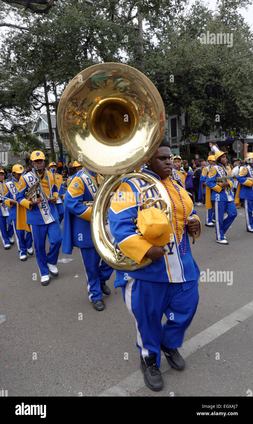 Children's Marching Band, Parade, Mardi Gras, New Orleans, Louisiana, USA Stock Photo