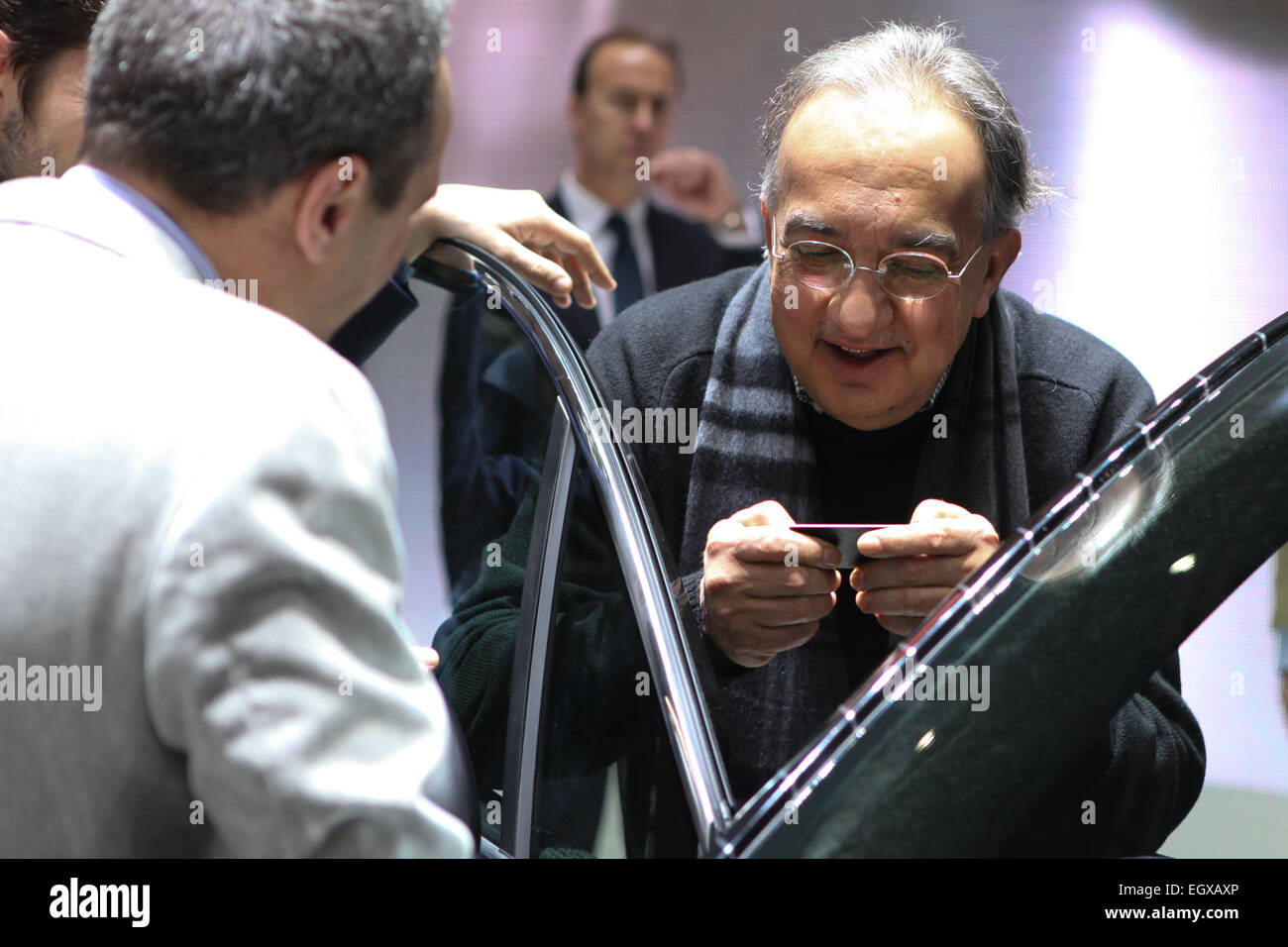 Geneva, Switzerland. 03rd Mar, 2015. FCA AD Sergio Marchionne visiting the Fiat stand at Geneve Motor Show 2015 Stock Photo