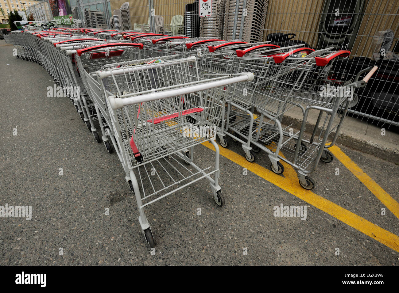 Shopping carts at a mall., Greater Sudbury, Ontario, Canada Stock Photo