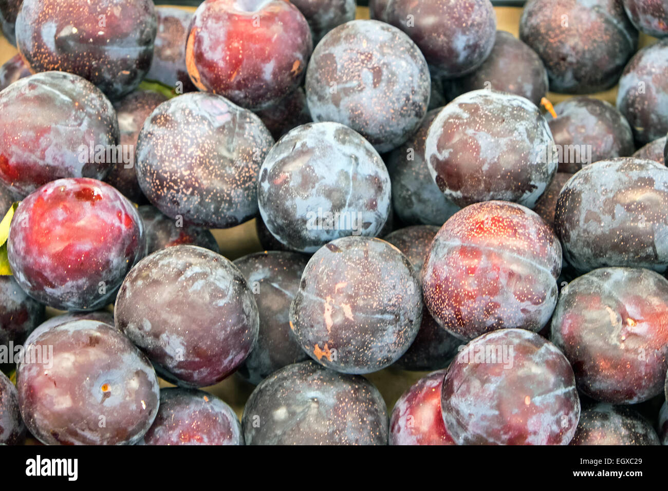 Ripe plums for sale at a market Stock Photo Alamy