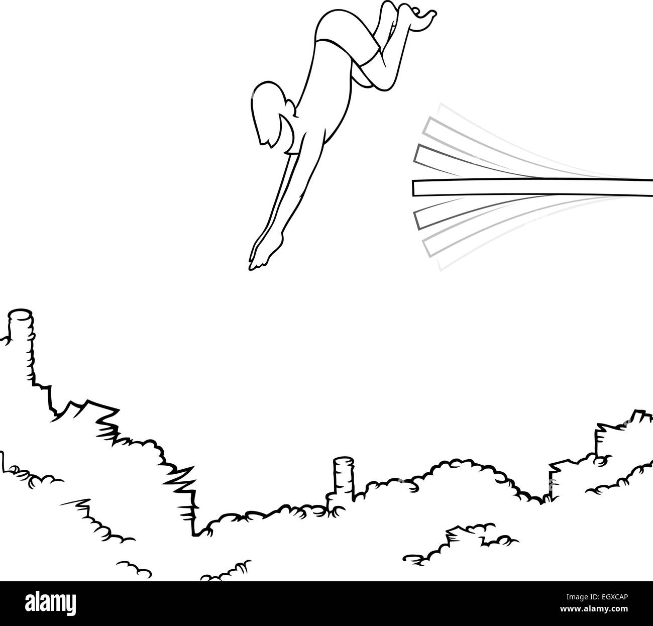 Black Line Art Illustration Of A Man Diving Off Board Into Big Pile Money EPS8 No Transparencies Black Line Art Illustration Of A Man Diving Off Board Into Big Pile Money EPS8 No Transparencies