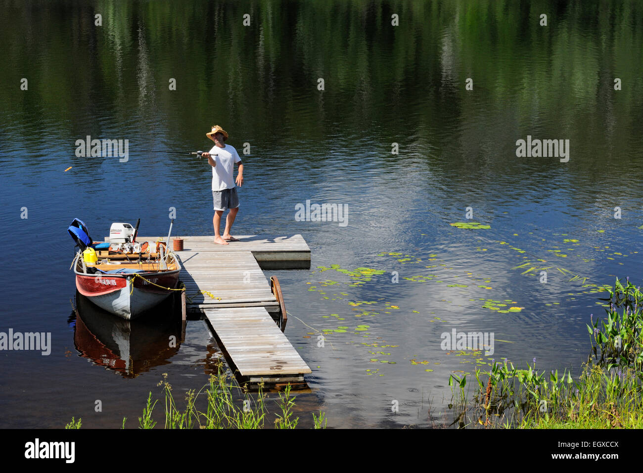 Still fishing from a dock in Elbow Lake, Greater Sudbury, Ontario