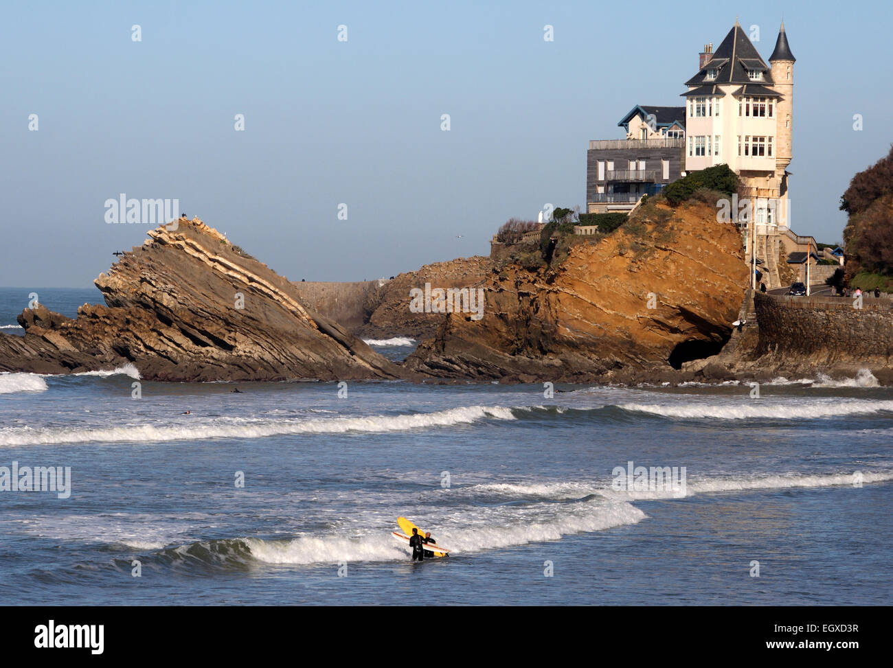 A surfer in Biarritz, in the Basque region of south-west France. Stock Photo