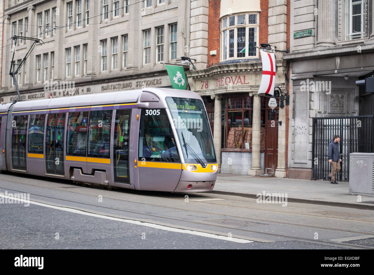The Luas tram on Dublin's Henry street on a Sunday Morning Stock Photo