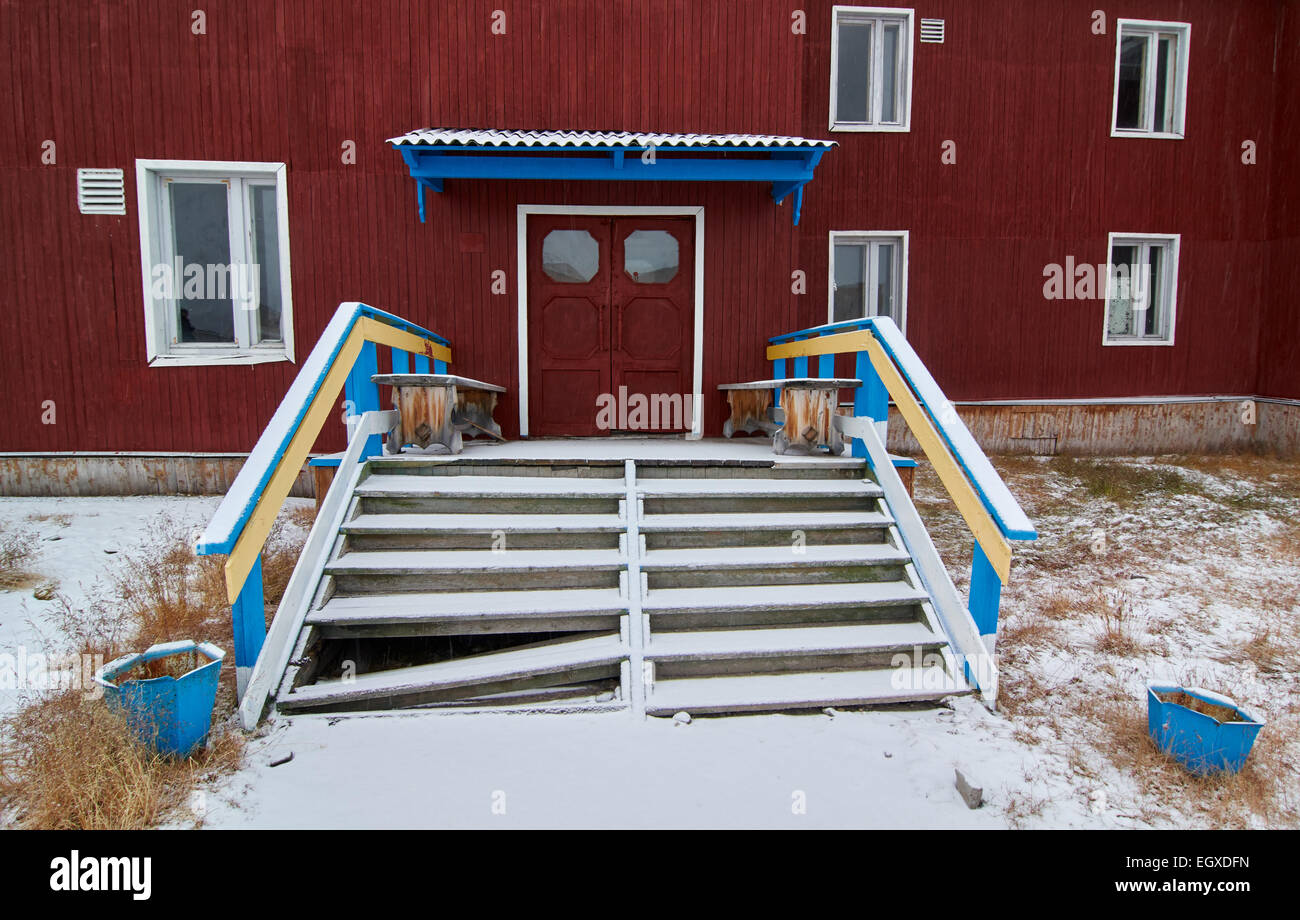 From the Russian settlement Pyramiden, Svalbard. Abandoned in 1998. Stock Photo