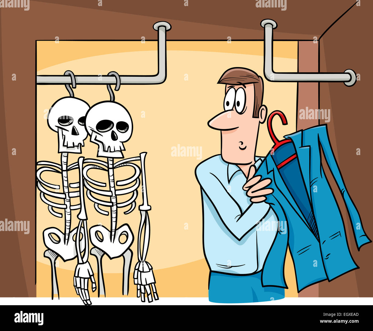 Cartoon Humor Concept Illustration of Skeletons in the Closet Saying or Proverb Stock Photo Alamy