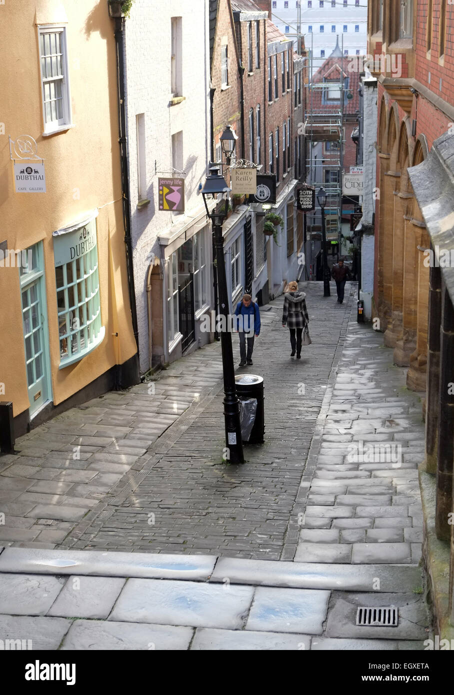 Shops on the well known Christmas Steps in Bristol. March 2015 Stock