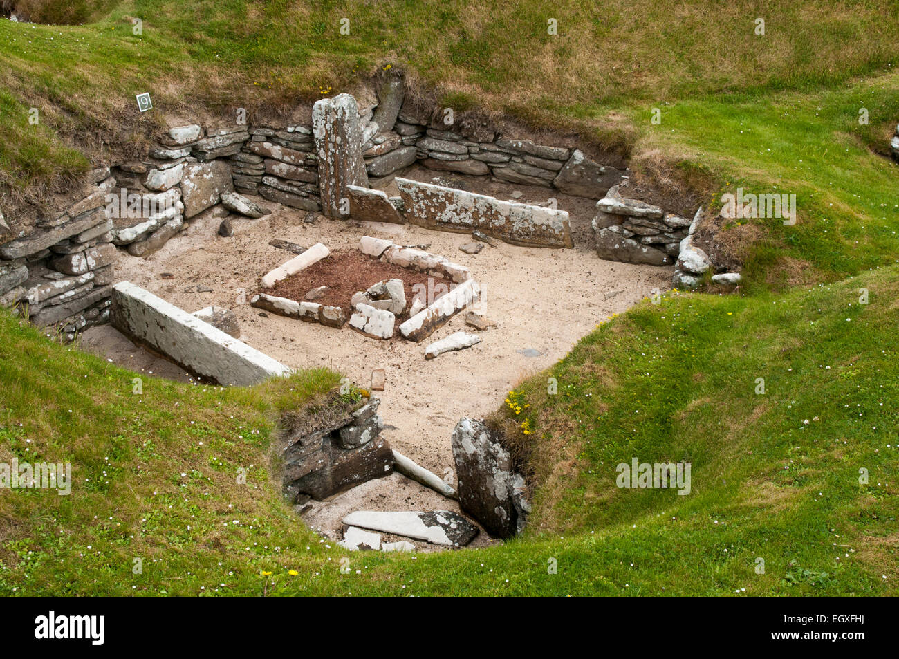 Skara Brae is a neolithic settlement on the nowadays Orkney Islands in Scotland and was occupied between 3180 and 2500 BCE. Stock Photo