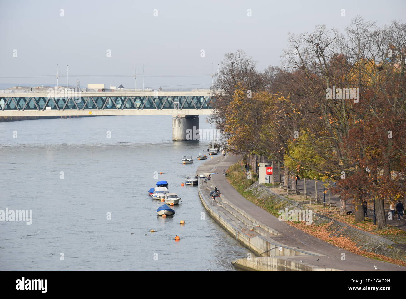 Dreirosenbrücke, Rhein River, Basel, Switzerland Stock Photo