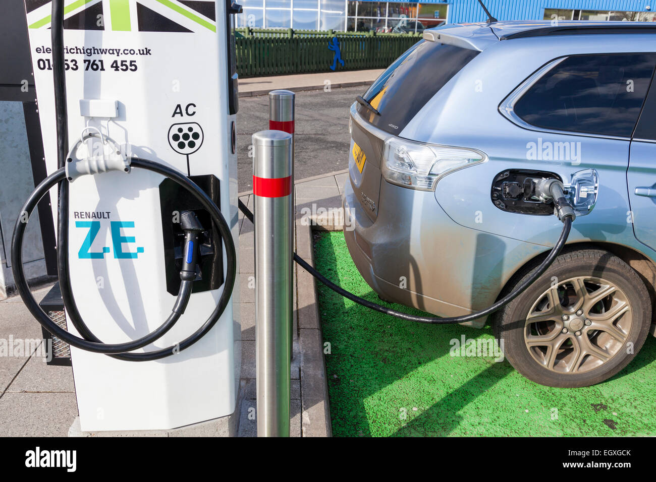 Electric car charging point, Nottinghamshire, England, UK Stock Photo