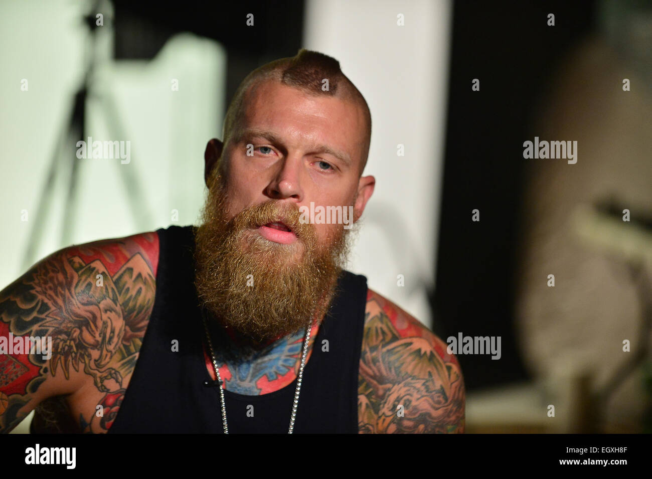 Chris The Birdman Andersen attends a photocall for Hard Rock Energy